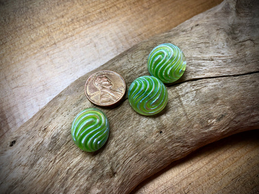 Czech Glass Shank Button - Green Swirl - 18mm