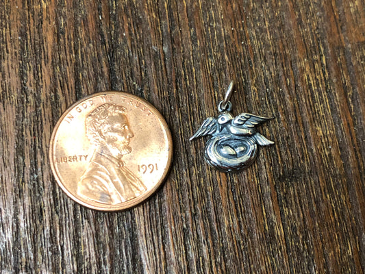 Sterling Silver Mama Bird with Nest Charm