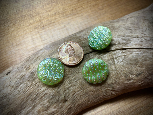 Czech Glass Shank Button - Green Paisley - 18mm