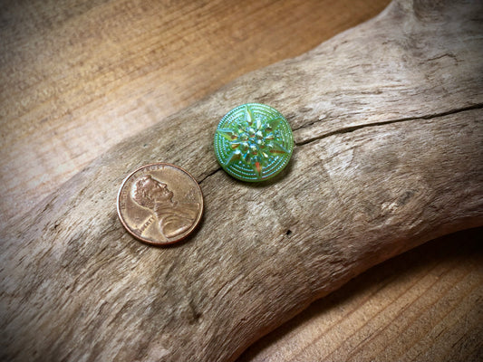Czech Glass Shank Button - Green Star - 18mm
