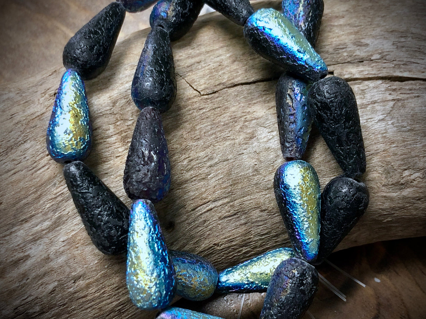 Czech Matte Seaglass Drops - 19mm x 8mm - Aurora Borealis