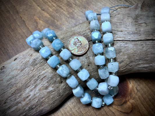 Aquamarine Faceted Cube Strand - 8mm