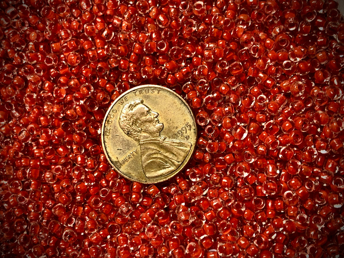 Vintage Venetian Seed Beads - 10/0 - Color Lined Red-Orange