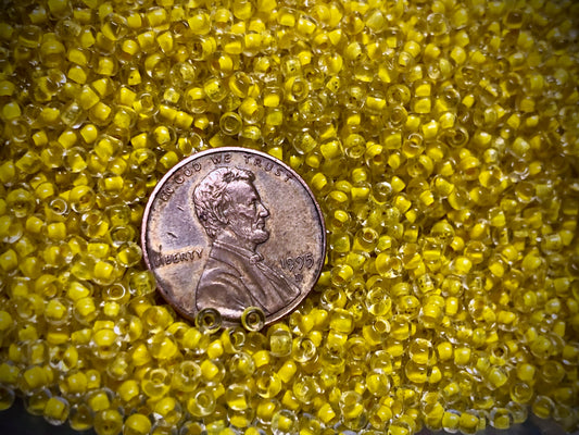 Vintage Venetian Seed Beads - 10/0 - Color Lined Yellow