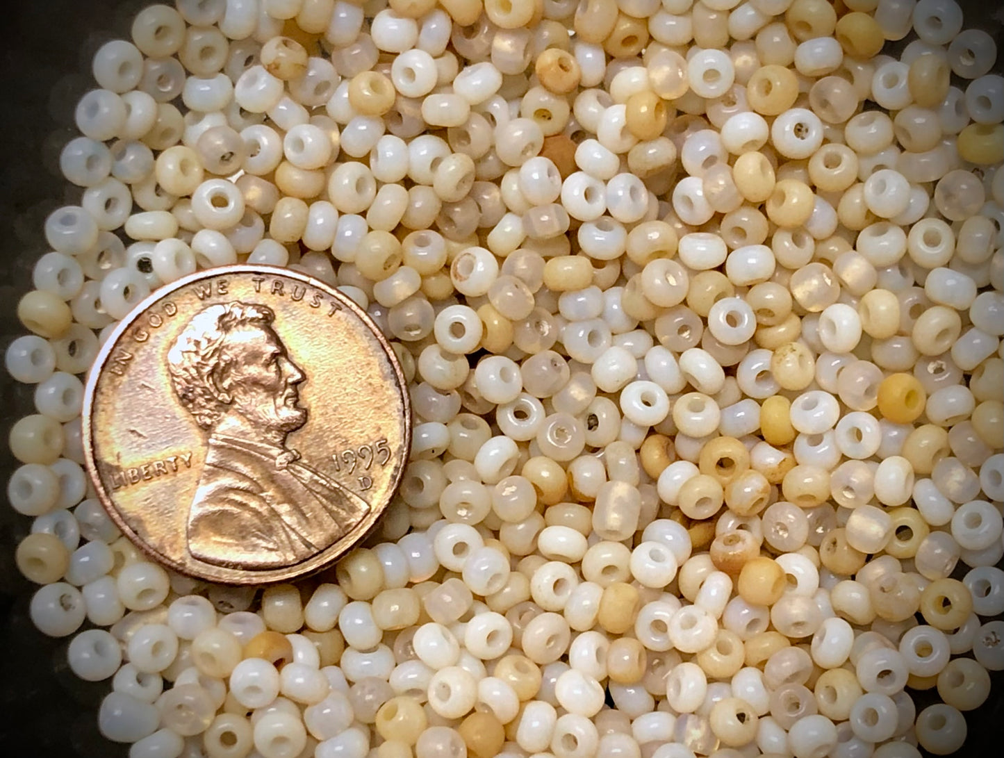 Vintage Venetian Seed Beads - 8/0 - Opal White Rust