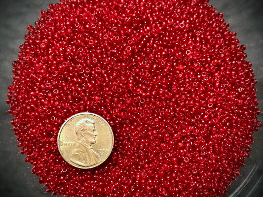 Vintage Venetian Seed Beads - 11/0 - Transparent Scarlet Red