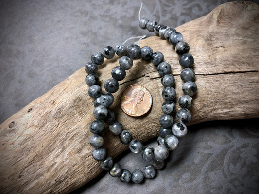 Larvikite (Black Labradorite) 8mm Rounds - 16”