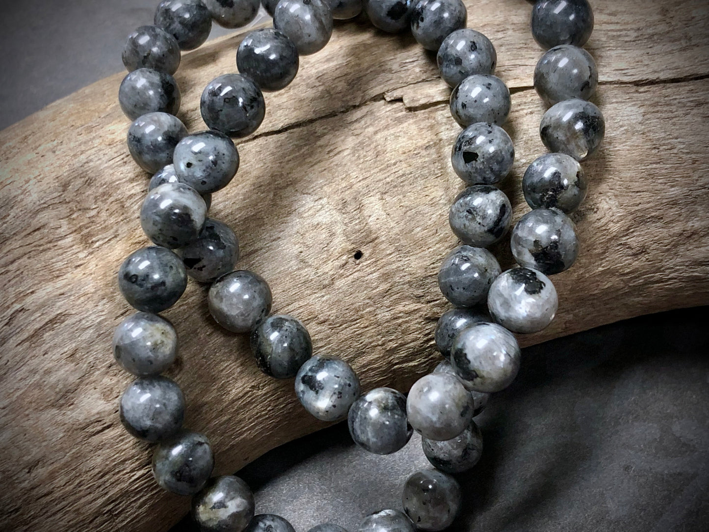 Larvikite (Black Labradorite) 8mm Rounds - 16”