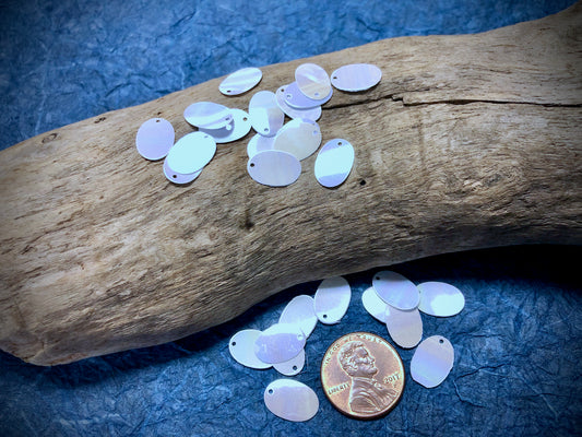 Vintage Sequins - 13mm x 4mm - Bag of Approx. 50 - White - Oval