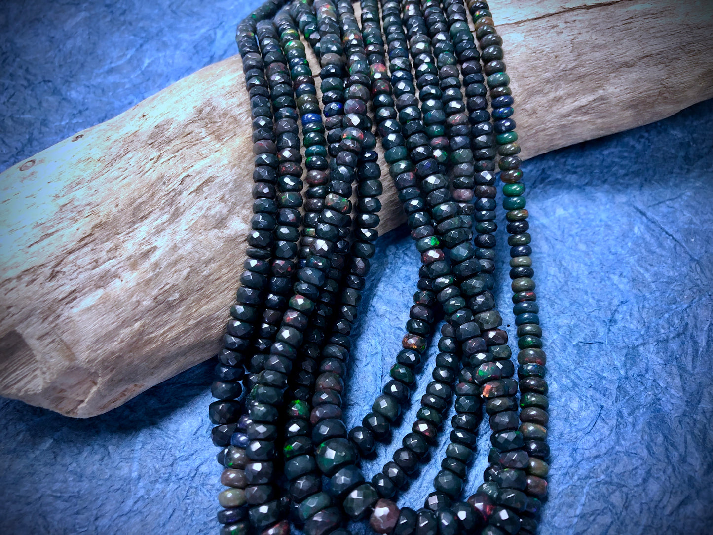 Black Opal Graduated Faceted Rondelles Strand/Necklace - 16"