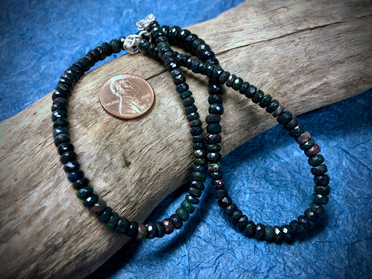 Black Opal Graduated Faceted Rondelles Strand/Necklace - 16"