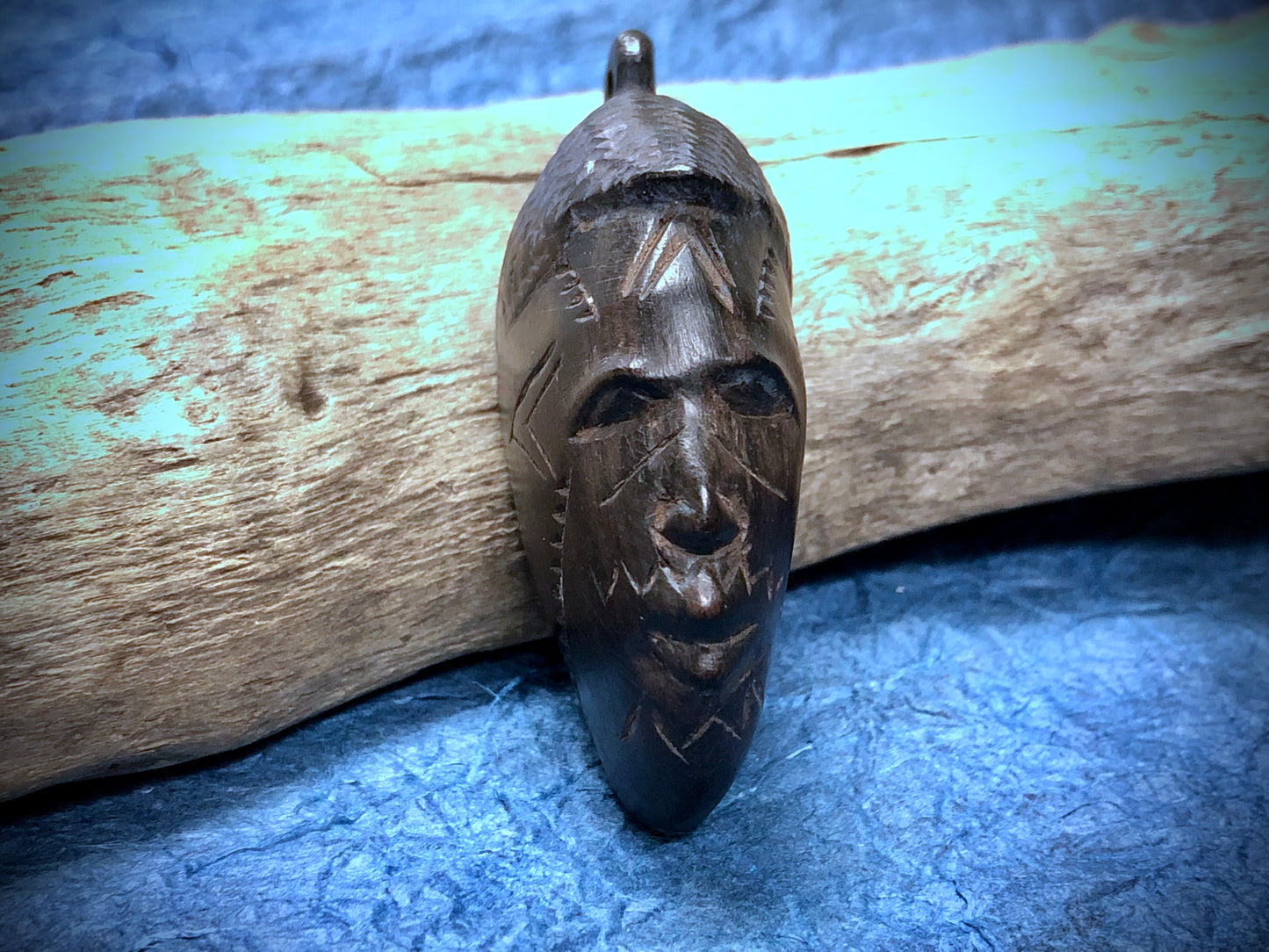Hand Carved Wooden African Mask Pendant