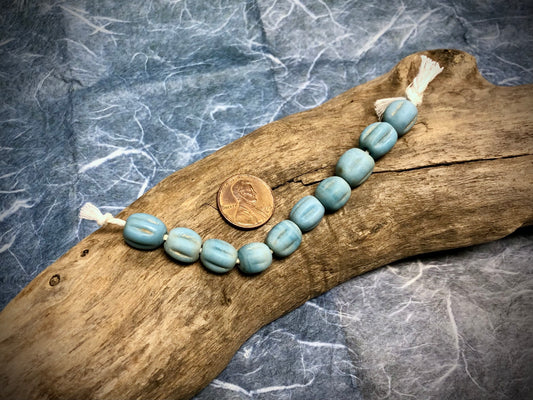 Vintage Matte Glass Melon Beads - Sky Blue