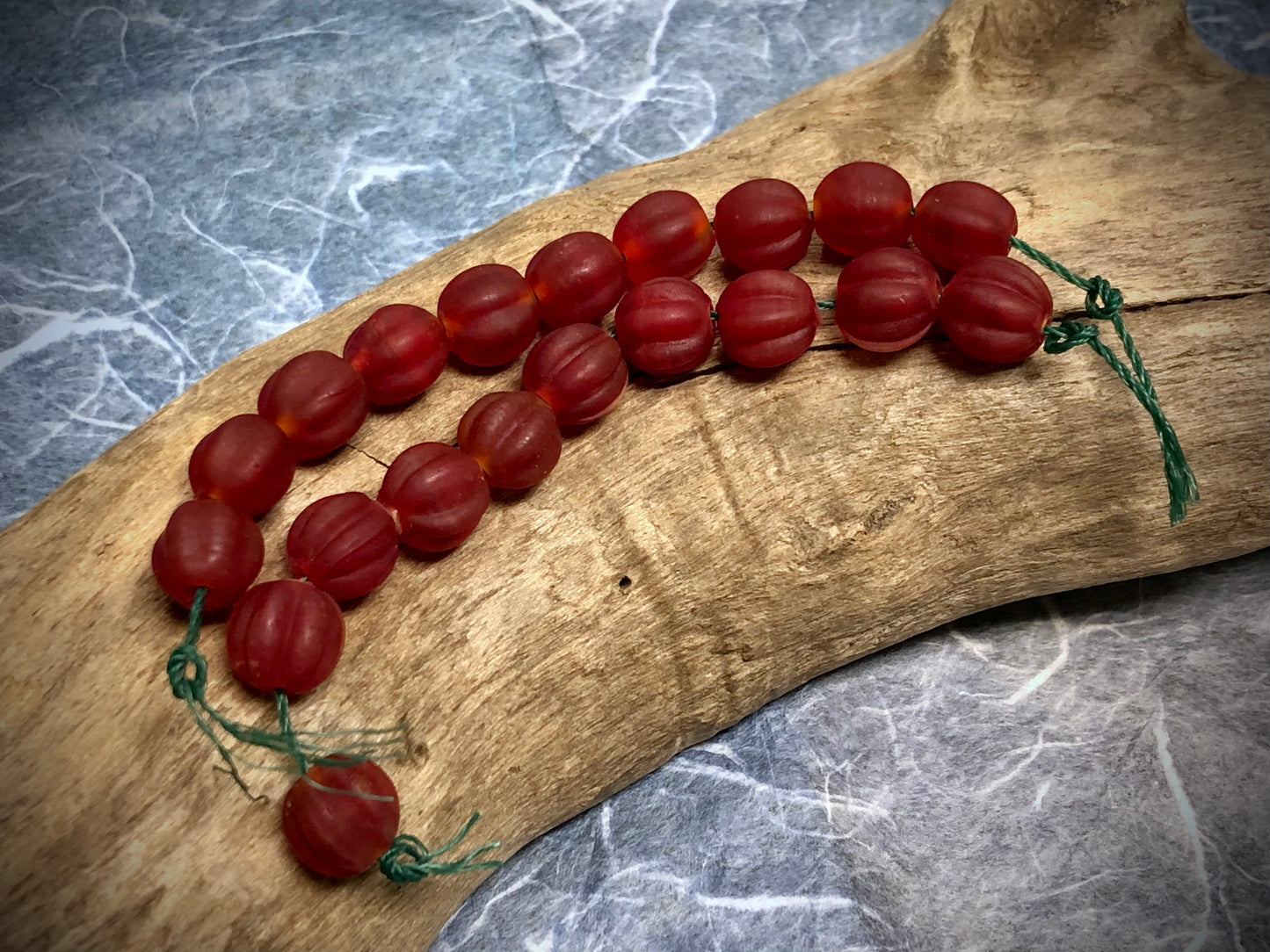Matte Glass Fluted Melon Beads - Ruby Red