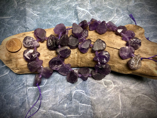 Amethyst - Rough Teardrop Bead Strand - 17mm x 15mm - 16"