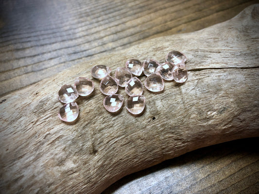 Vintage Czech Glass Faceted Briolette Bead - 9mm x 8mm - Light Rose