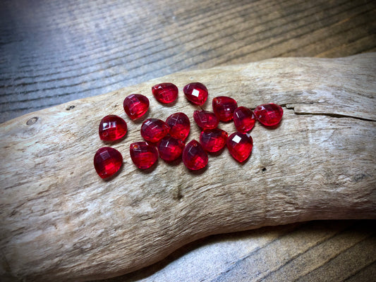 Vintage Czech Glass Faceted Briolette Bead - 9mm x 8mm - Ruby