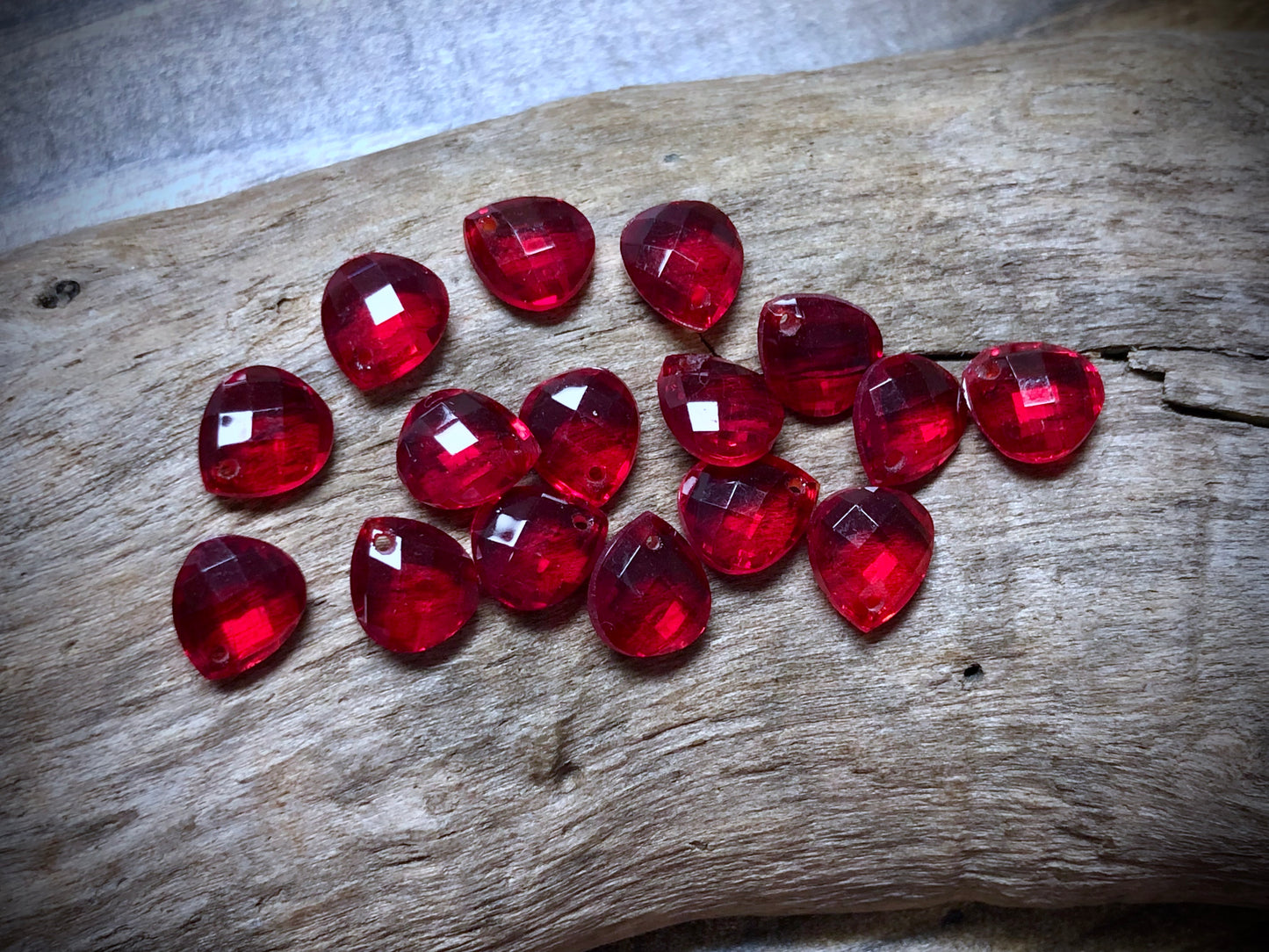 Vintage Czech Glass Faceted Briolette Bead - 9mm x 8mm - Ruby