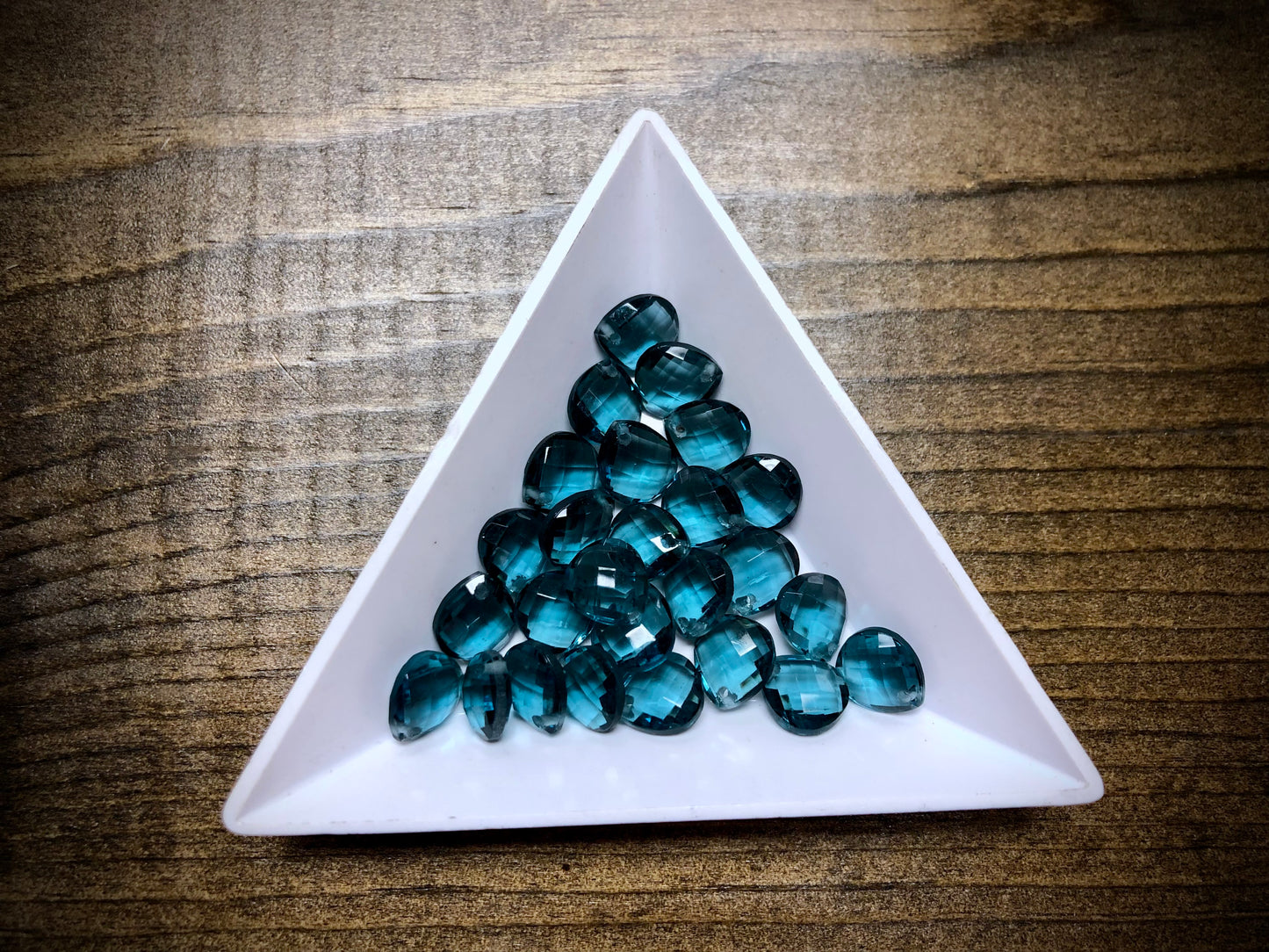 Vintage Czech Glass Faceted Briolette Bead - 9mm x 8mm - Montana Blue