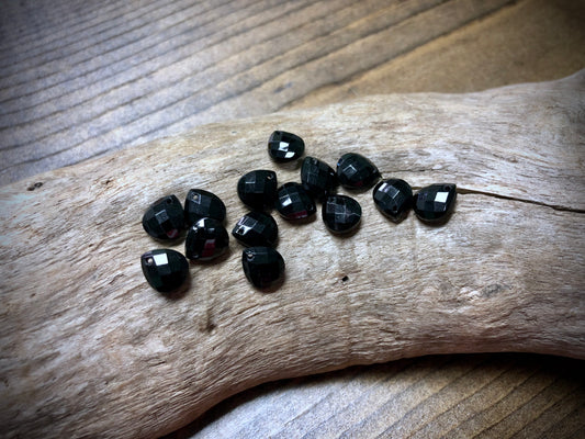 Vintage Czech Glass Faceted Briolette Bead - 9mm x 8mm - Jet Black