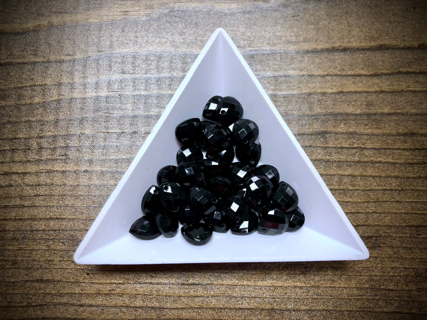 Vintage Czech Glass Faceted Briolette Bead - 9mm x 8mm - Jet Black