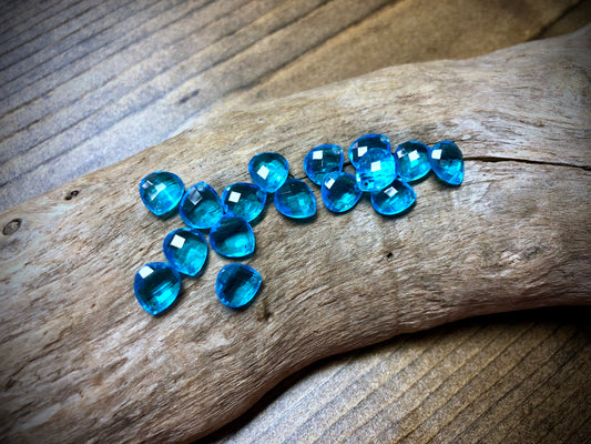 Vintage Czech Glass Faceted Briolette Bead - 9mm x 8mm - Aqua