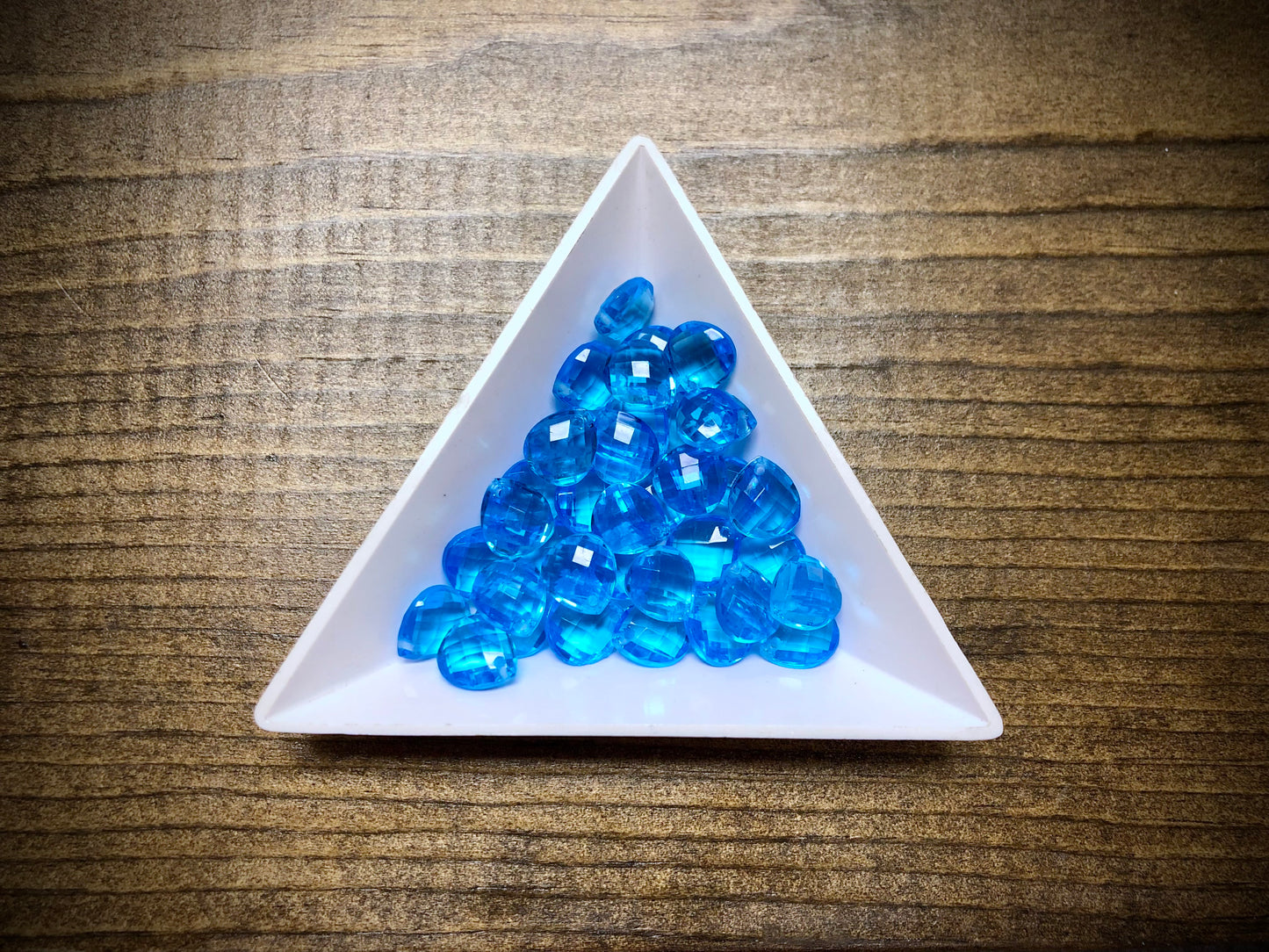 Vintage Czech Glass Faceted Briolette Bead - 9mm x 8mm - Aqua