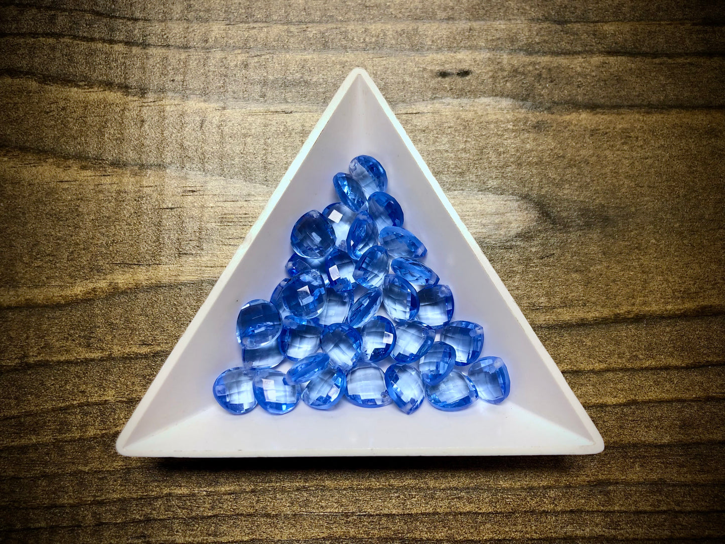 Vintage Czech Glass Faceted Briolette Bead - 9mm x 8mm - Light Sapphire