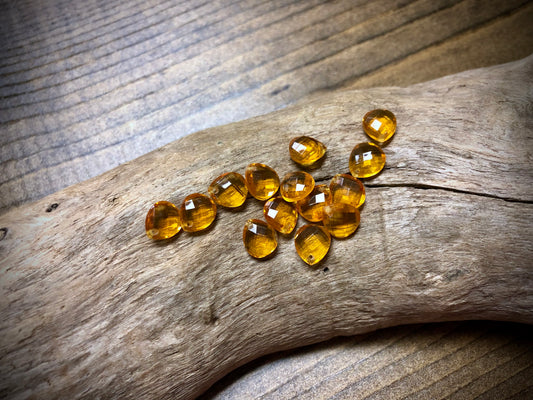 Vintage Czech Glass Faceted Briolette Bead - 9mm x 8mm - Topaz