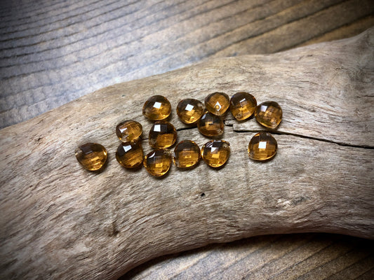 Vintage Czech Glass Faceted Briolette Bead - 9mm x 8mm - Smoke Topaz