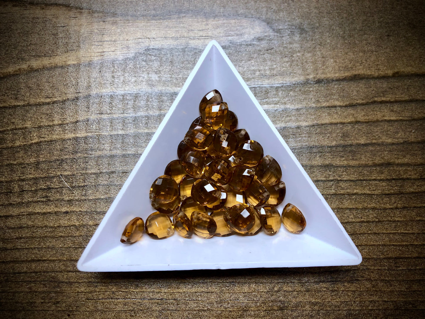 Vintage Czech Glass Faceted Briolette Bead - 9mm x 8mm - Smoke Topaz