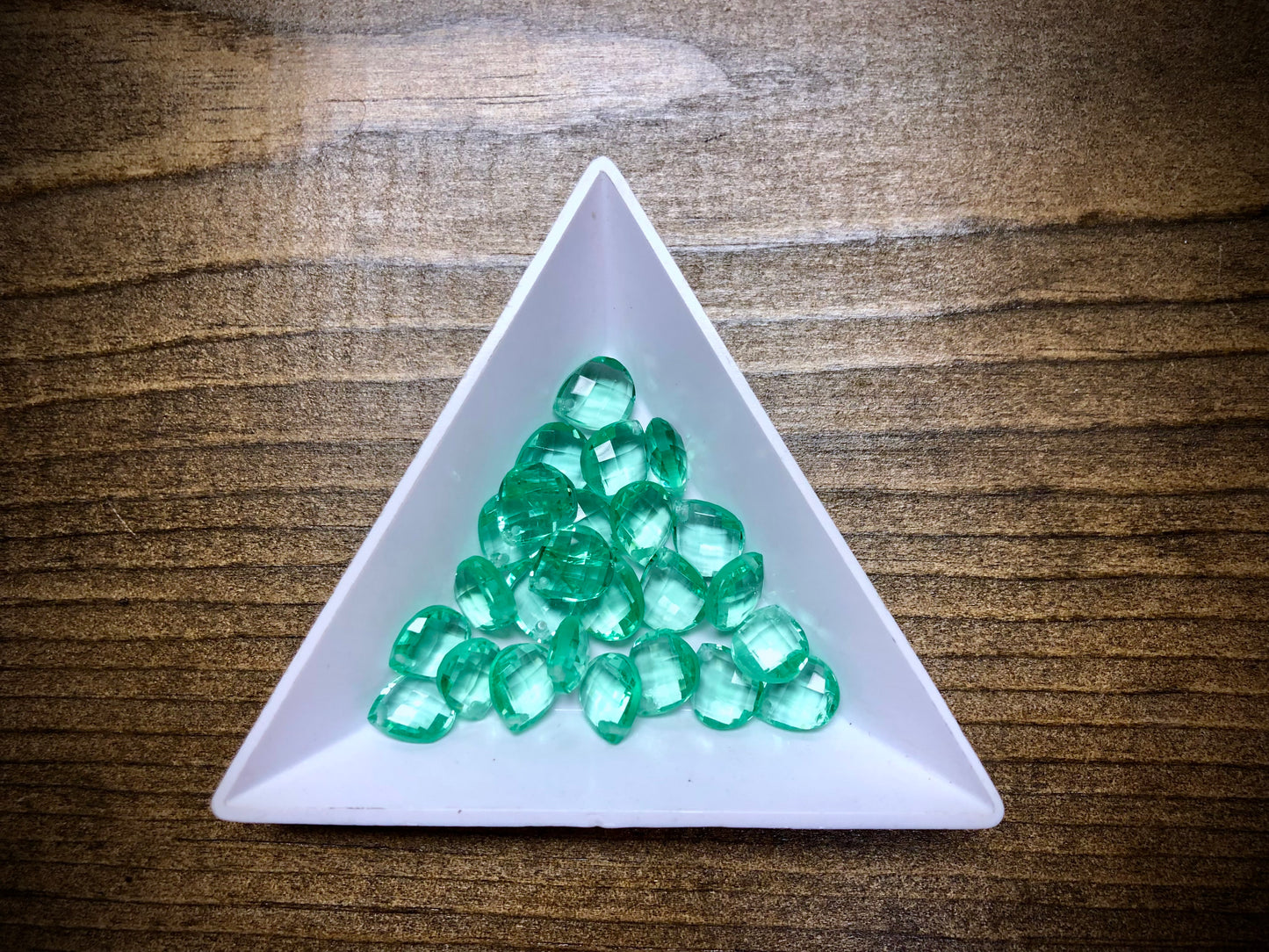 Vintage Czech Glass Faceted Briolette Bead - 9mm x 8mm - Peridot