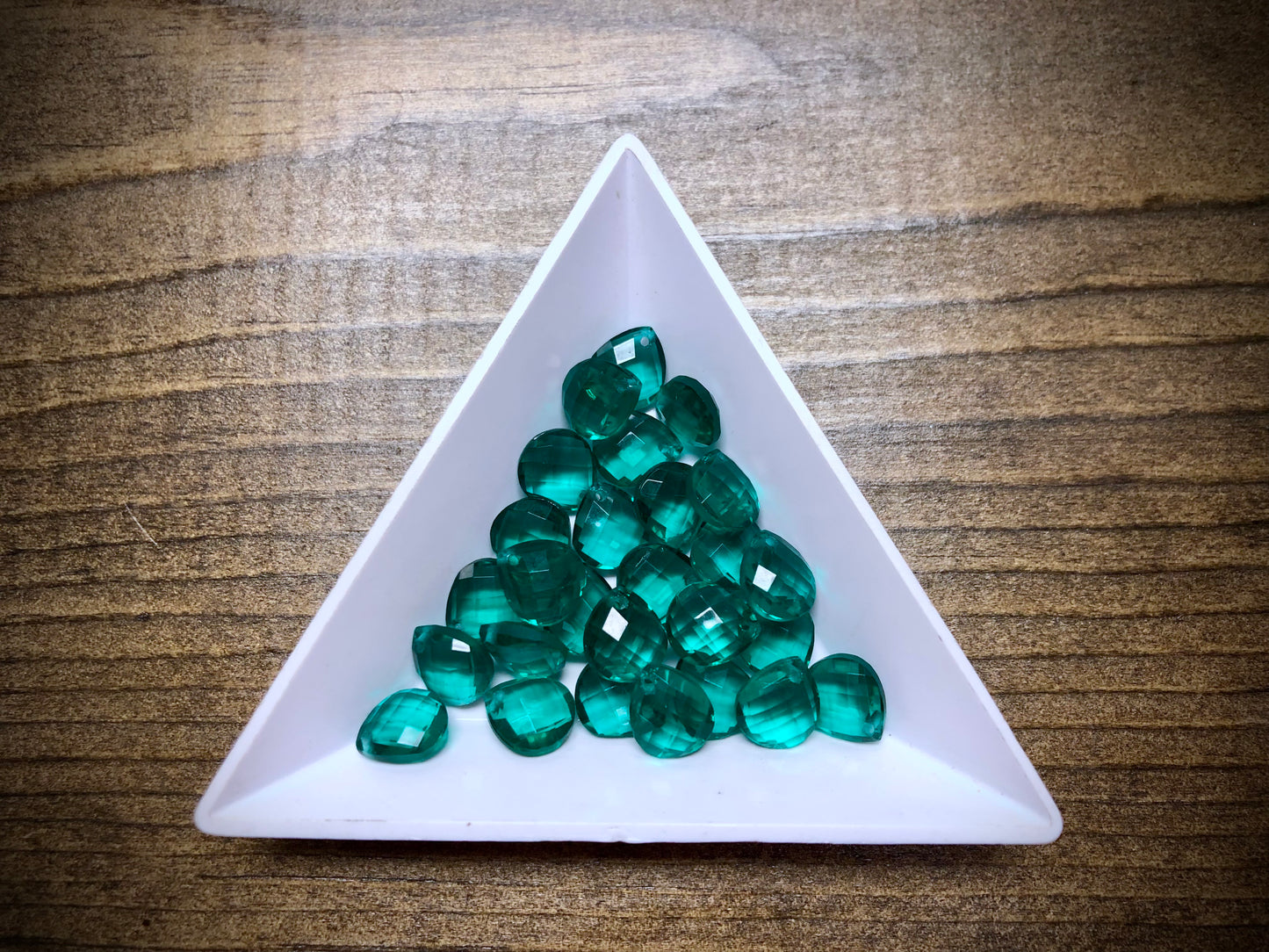 Vintage Czech Glass Faceted Briolette Bead - 9mm x 8mm - Emerald