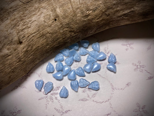 Vintage Czech Glass Leaf Cabochon - 8mm x 6mm - Blue Moonstone