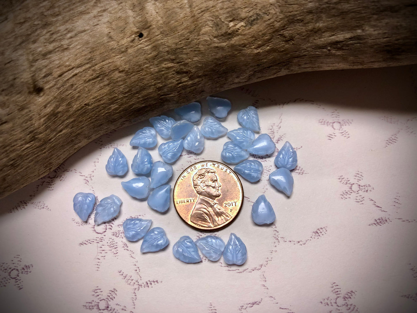 Vintage Czech Glass Leaf Cabochon - 8mm x 6mm - Blue Moonstone