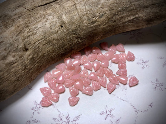 Vintage Czech Glass Leaf Cabochon - 8mm x 6mm - Pink Moonstone