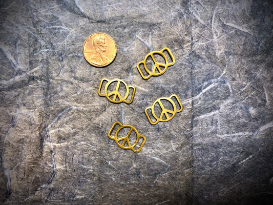 Vintage Brass Peace Sign Connectors - 4 pack