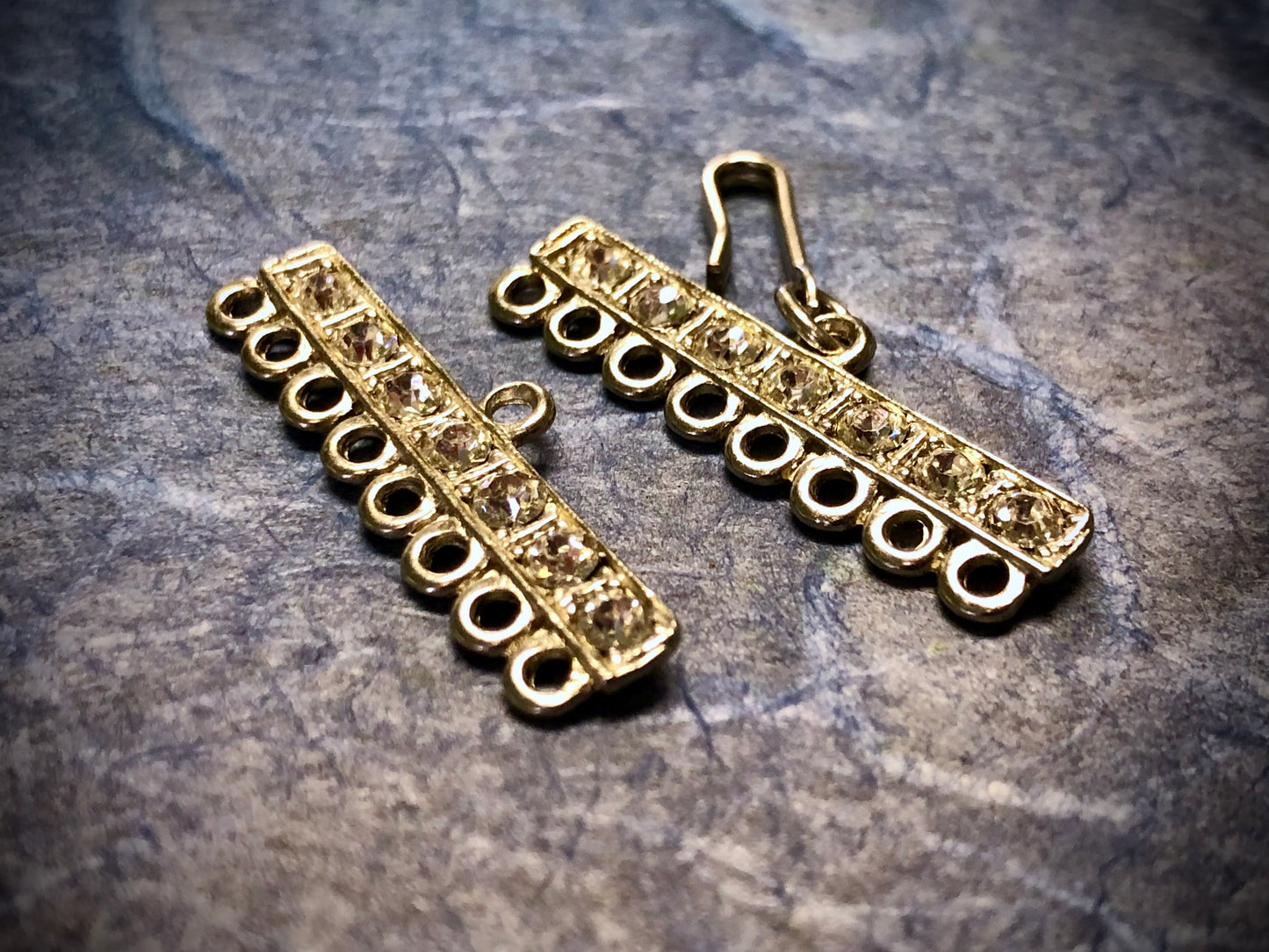 Vintage Rhinestone 8-Strand Hook Bar Clasp