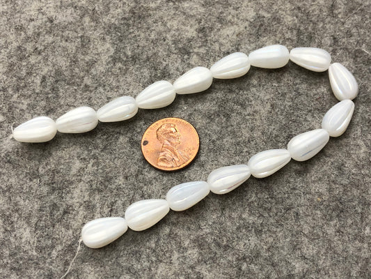 Matte White Opal Melon Drops with AB Accents Czech Glass Beads