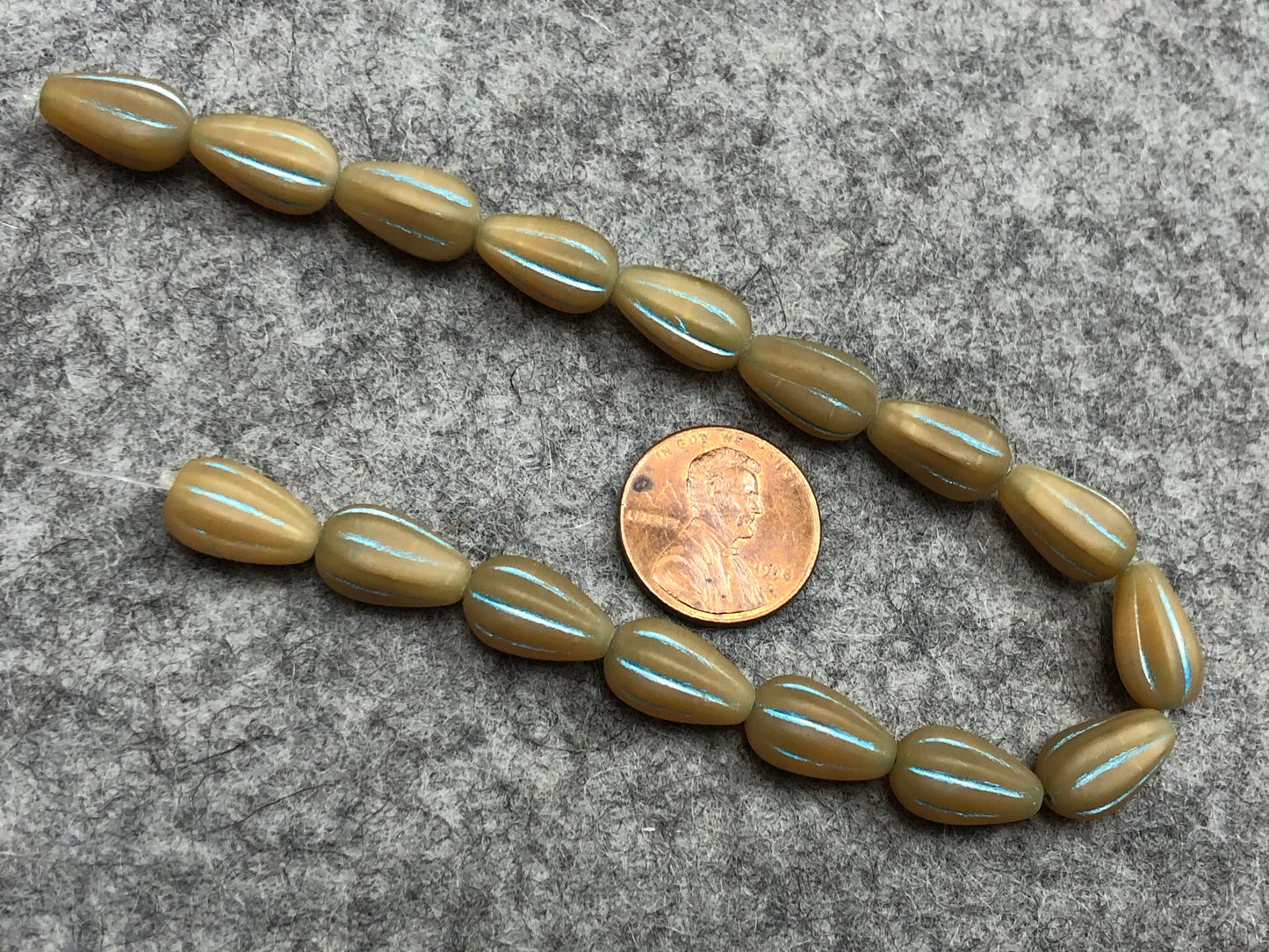 Matte Caramel Opal Melon Czech Glass Drop Beads with Metallic Turquoise Wash