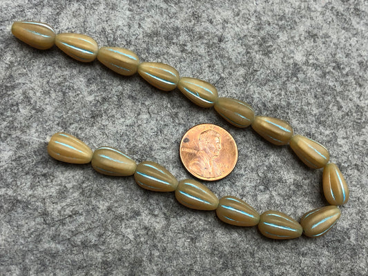 Matte Caramel Opal Melon Czech Glass Drop Beads with Metallic Turquoise Wash