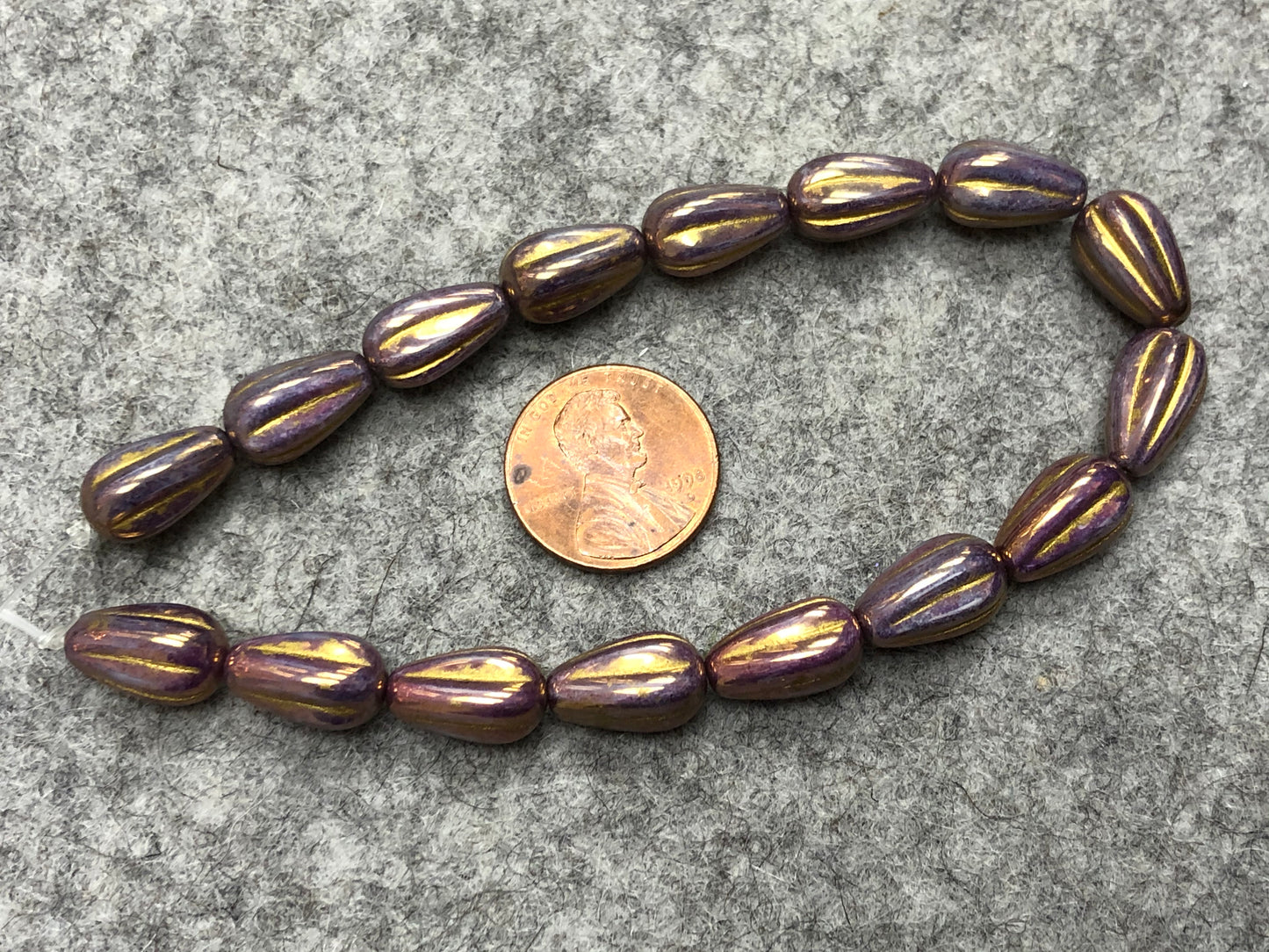 Lila Vega Luster Melon Drop with Gold Wash Pressed Czech Glass Beads