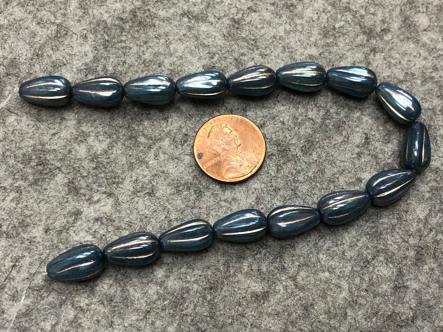 Turquoise Nebula Melon Drop with Platinum Wash Pressed Czech Glass Beads