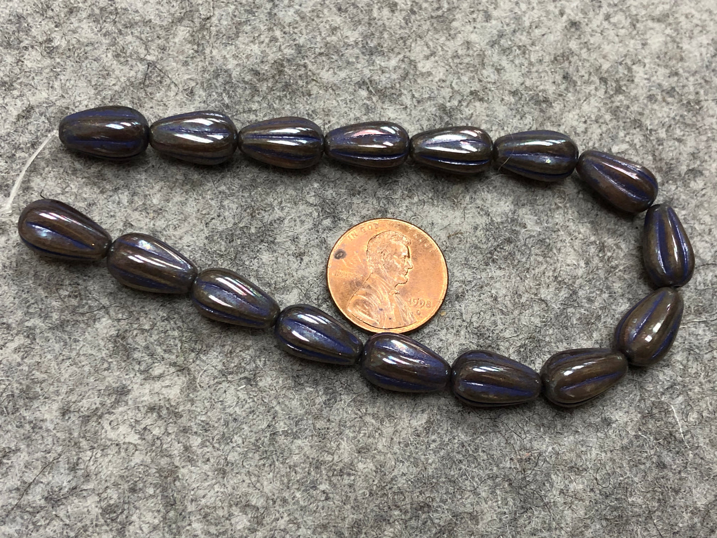 Cappuccino Nebula Melon Drop with Purple Wash Pressed Czech Glass Beads