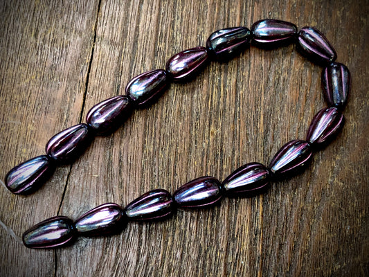 Red Nebula Melon Drop with Metallic Pink Wash Pressed Czech Glass Beads