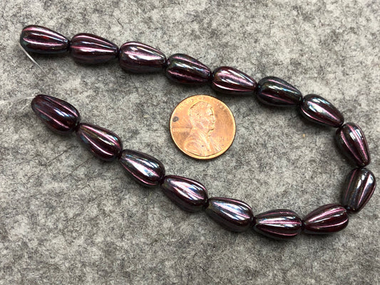 Red Nebula Melon Drop with Metallic Pink Wash Pressed Czech Glass Beads