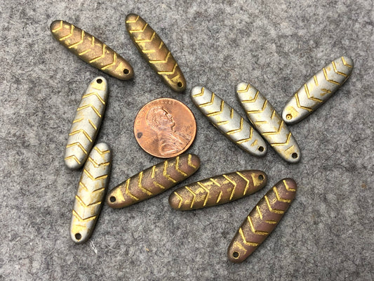 Frosted Honey Back Glow with Metallic Gold Wash Glass Chevron Dagger Czech Glass Beads