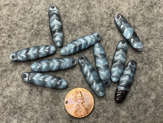 Opaque Light Blue & Black Silky Glass Chevron Dagger Czech Glass Beads