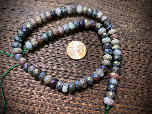 Plated Jasper Faceted Rondelle Bead Strand - 8mm x 5mm - 15"