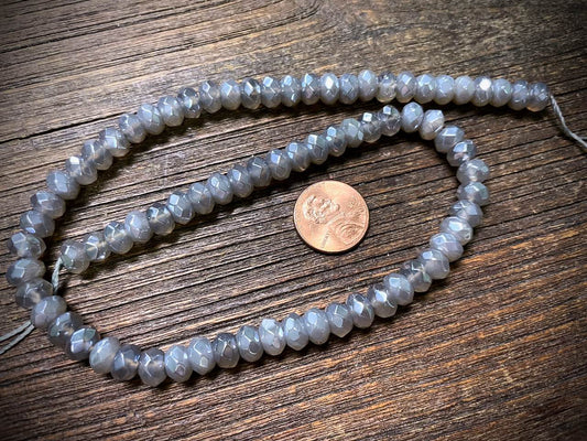 Plated Grey Agate Faceted Rondelles Bead Strand - 8mm x 5mm - 15"